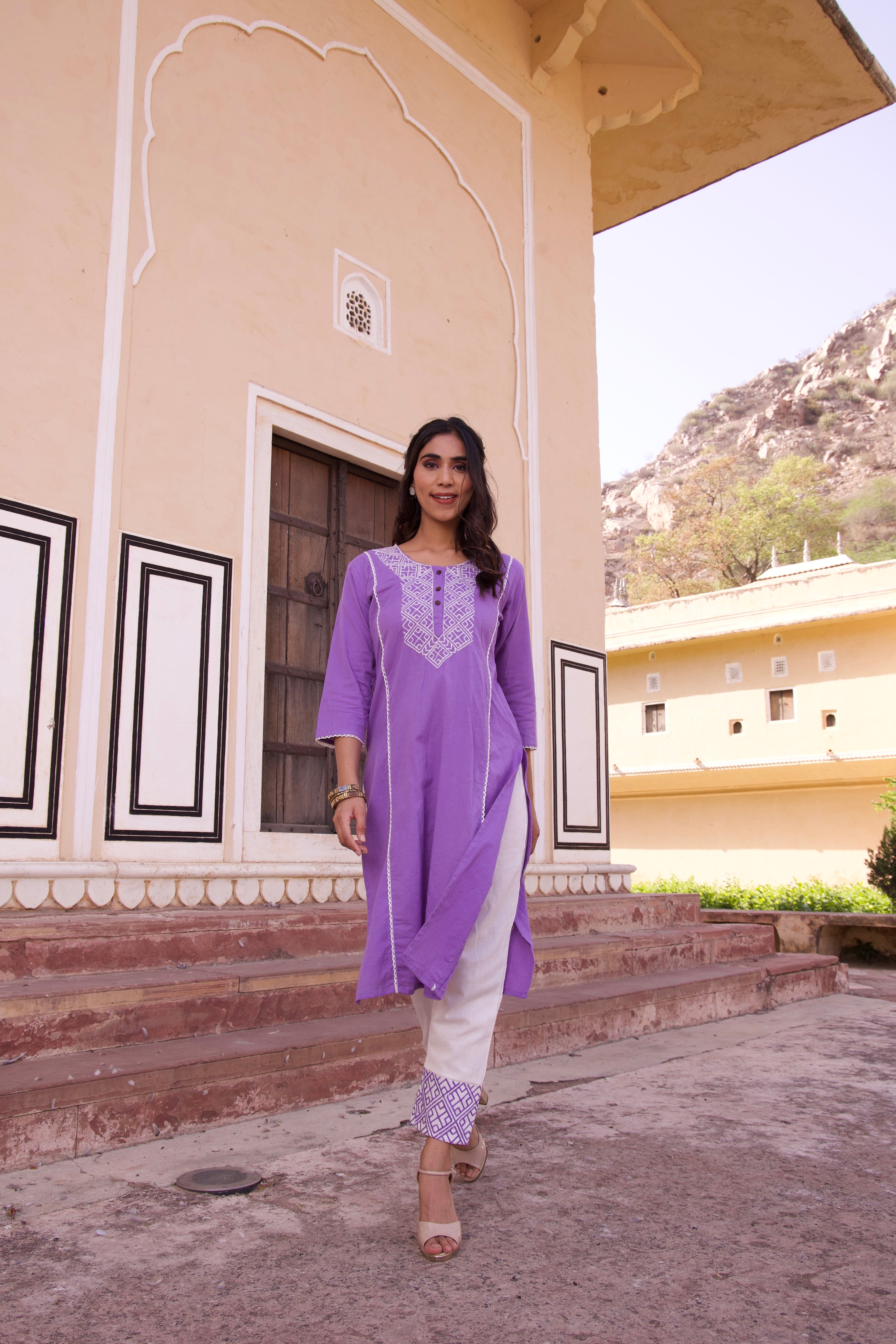 Lavender Cotton Summer Kurta Set