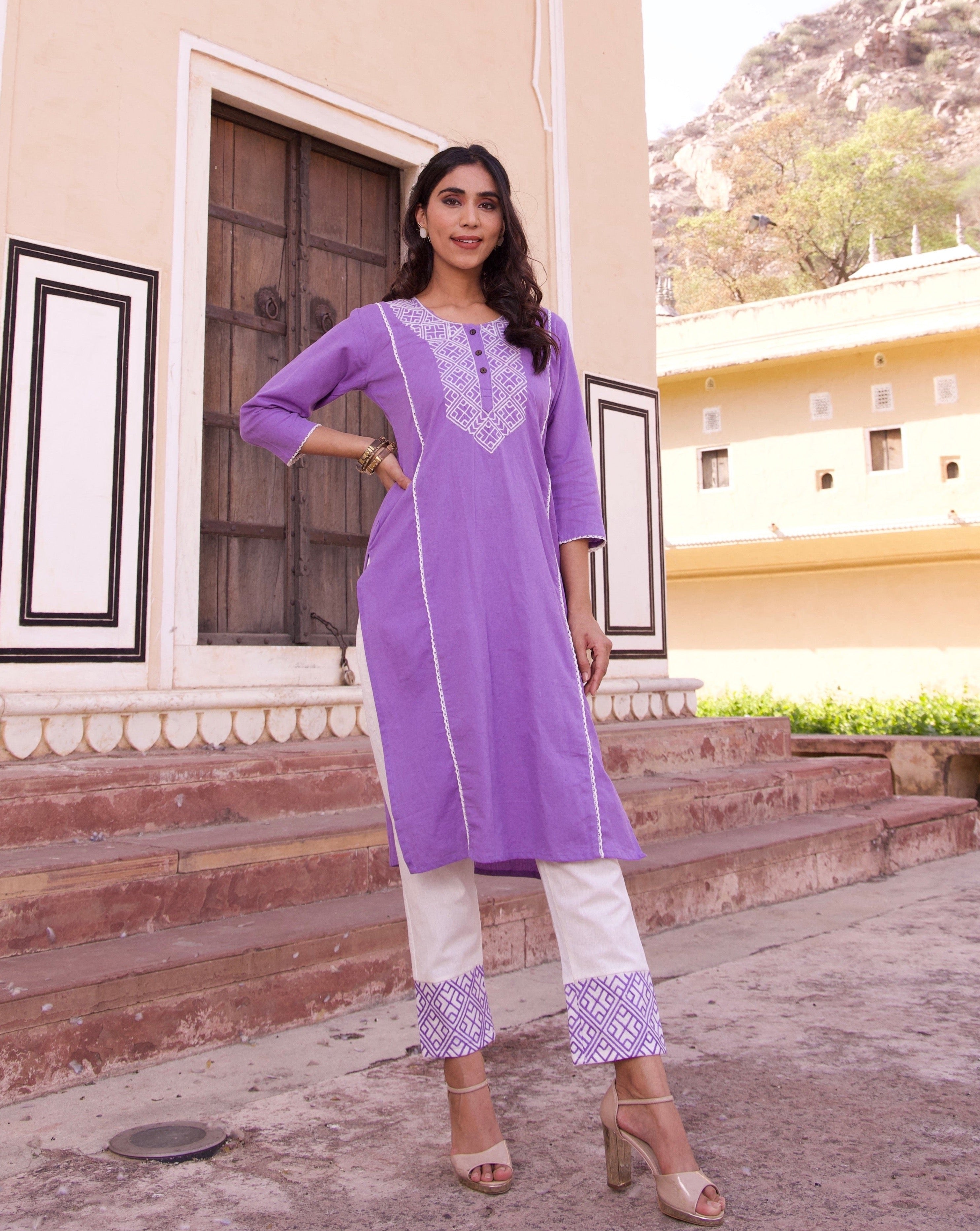 Lavender Cotton Summer Kurta Set