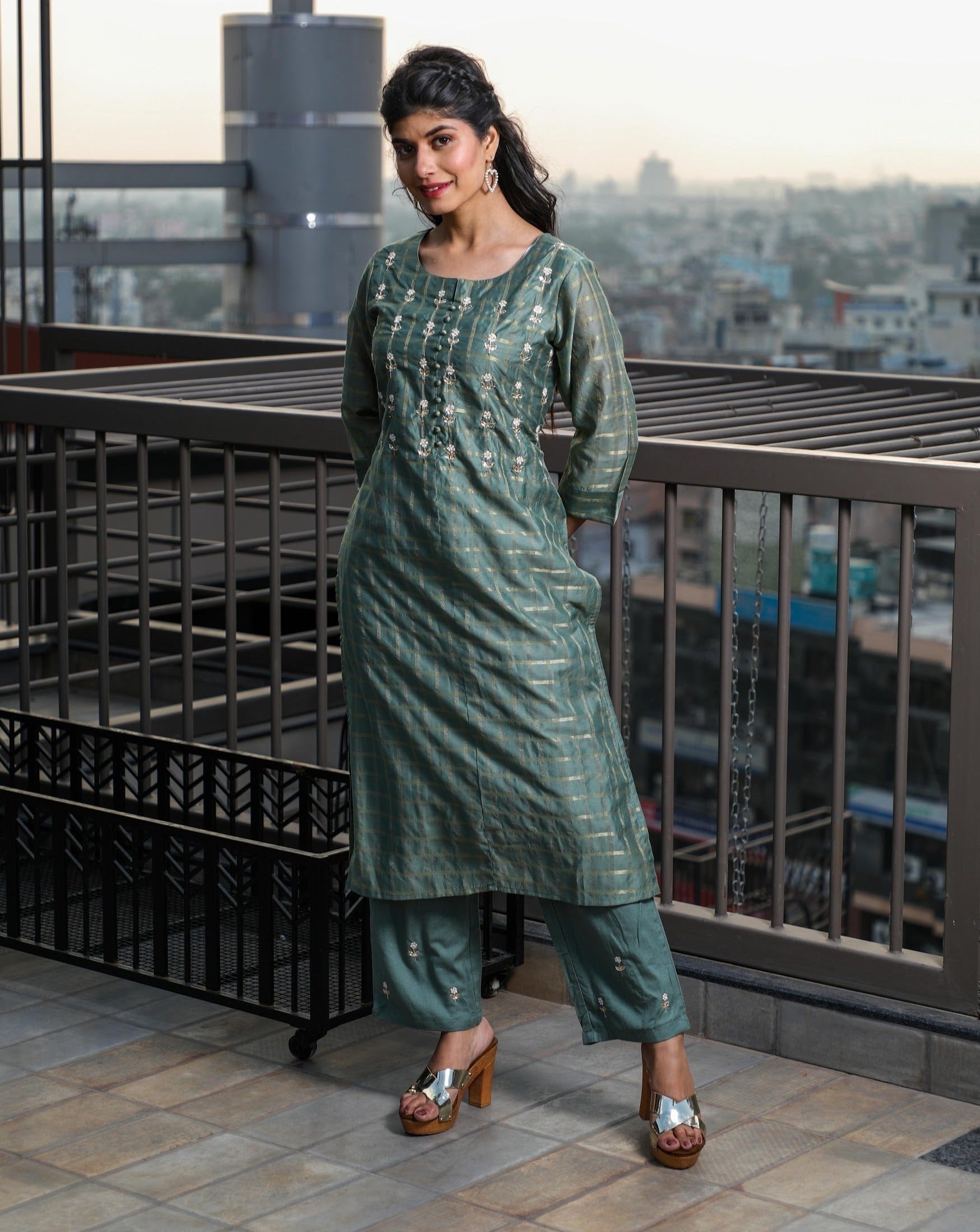 Charm Green Embroidered Kurta Set