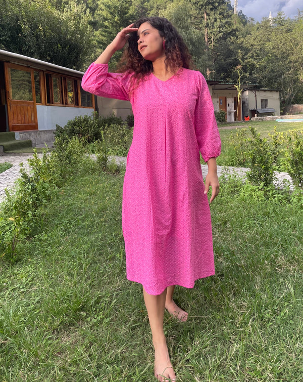 Cosmo Pink Cotton Maxi Dress