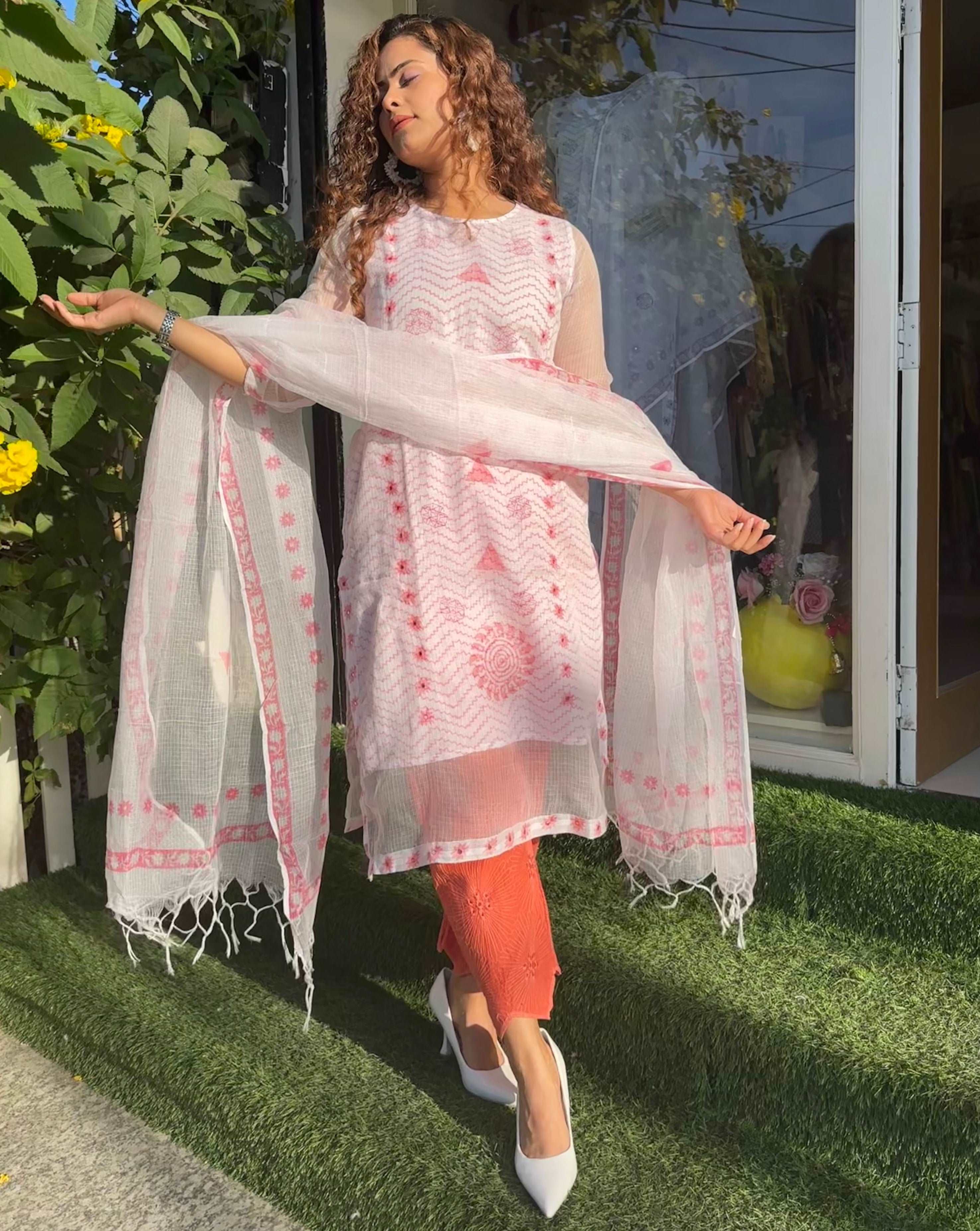  PINK KOTA DORIA EMBROIDERED SUIT SET 