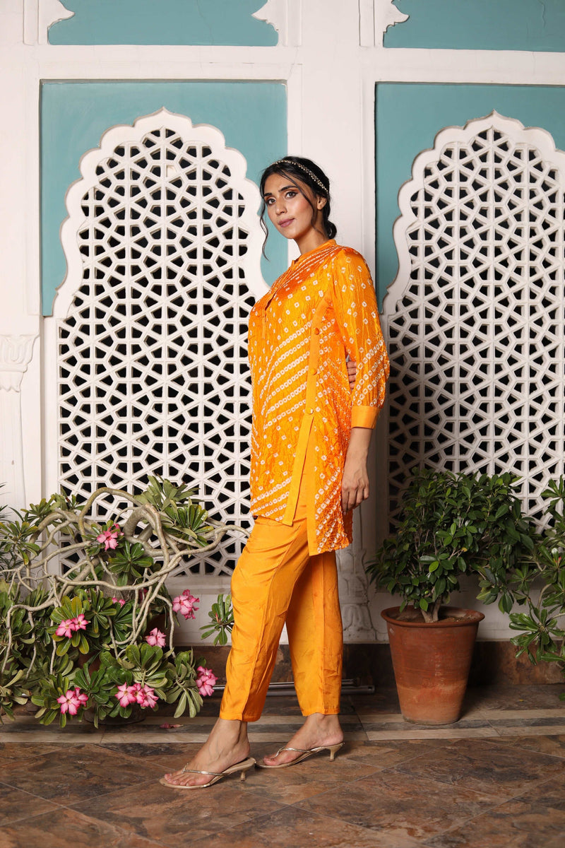 Bandhej On Orange Festive Kurta Pants