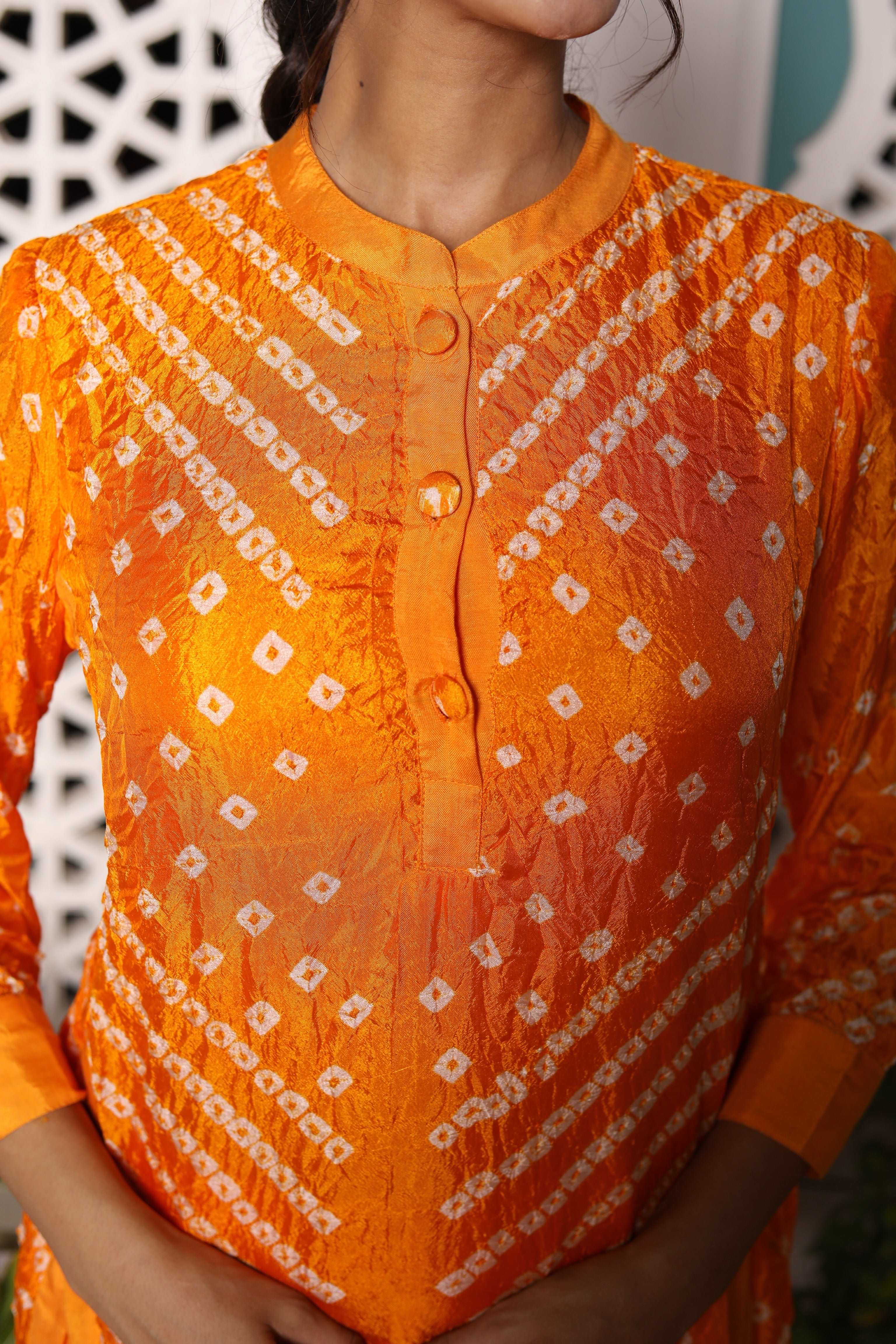 Bandhej On Orange Festive Kurta Pants