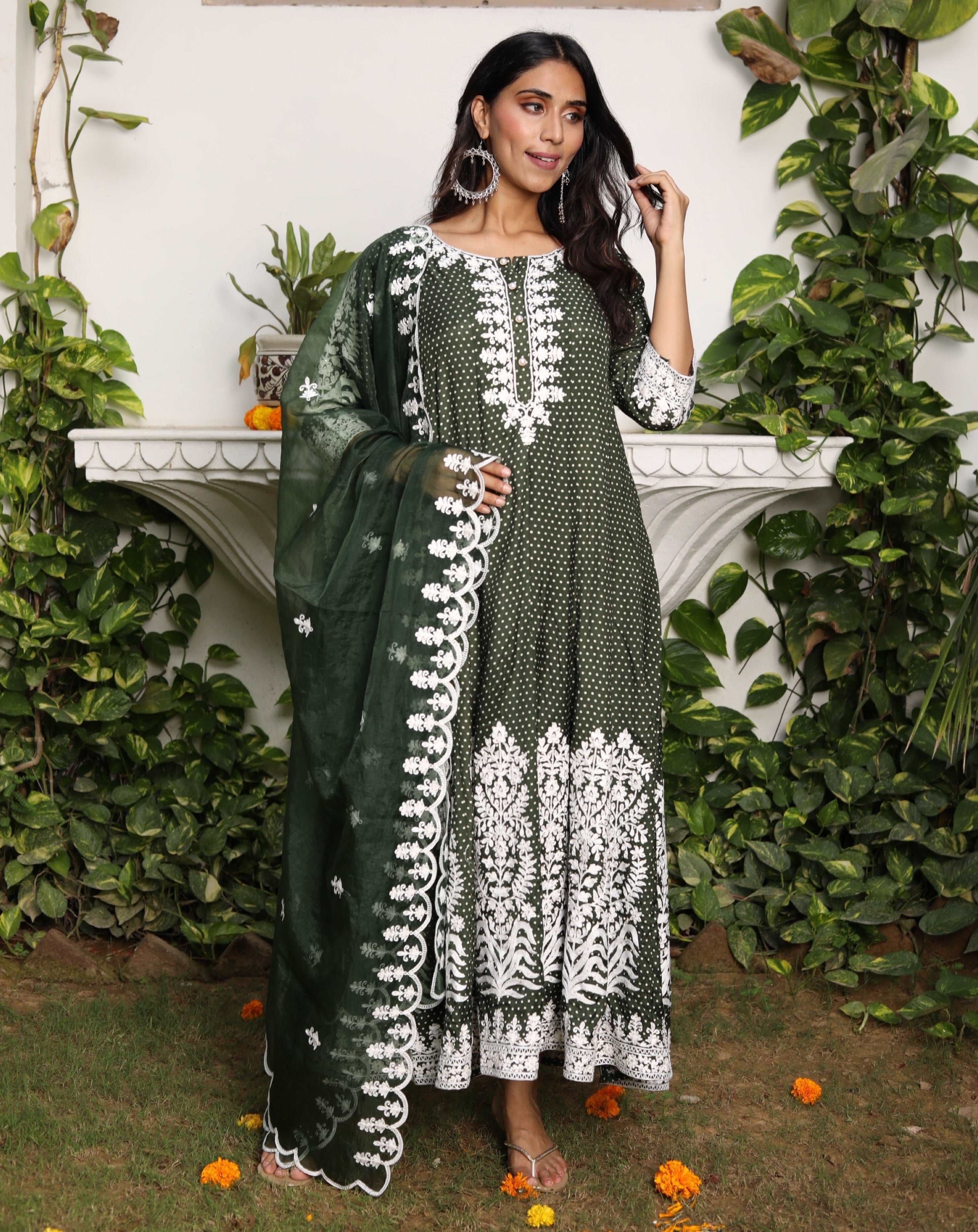 Mehndi Maxi Dress with Dupatta