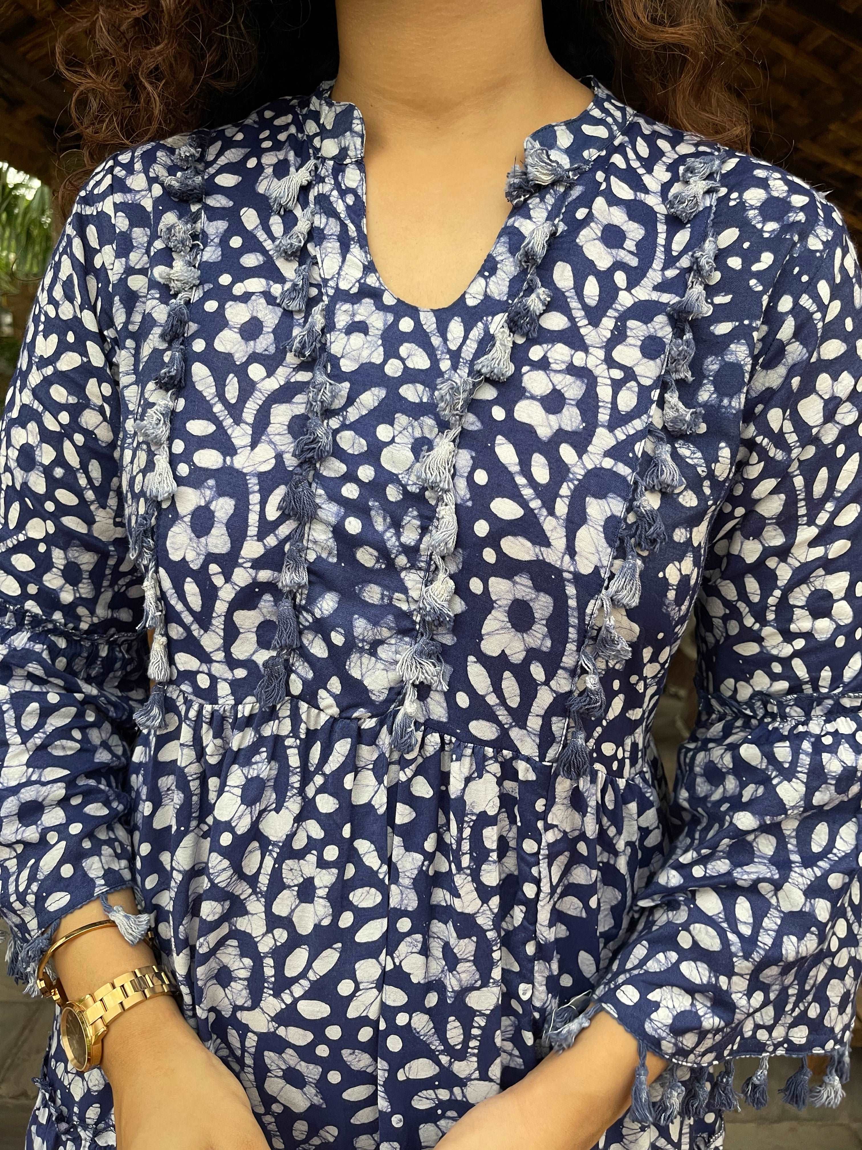 Batik On Blue Flare Dress