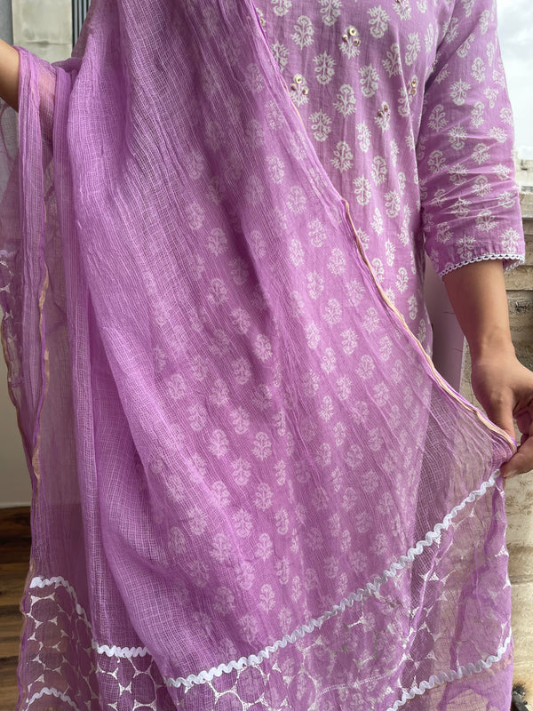 Purple Cotton Kurta Suit Set