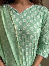 Green Cotton Kurta Suit Set