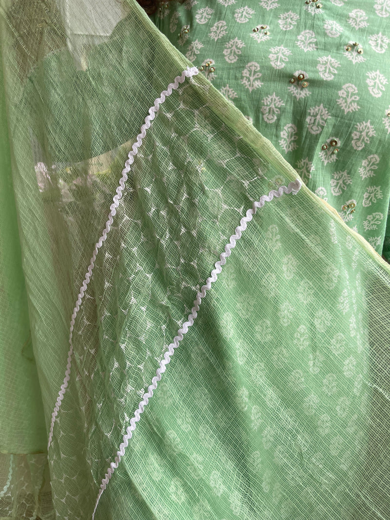 Green Cotton Kurta Suit Set