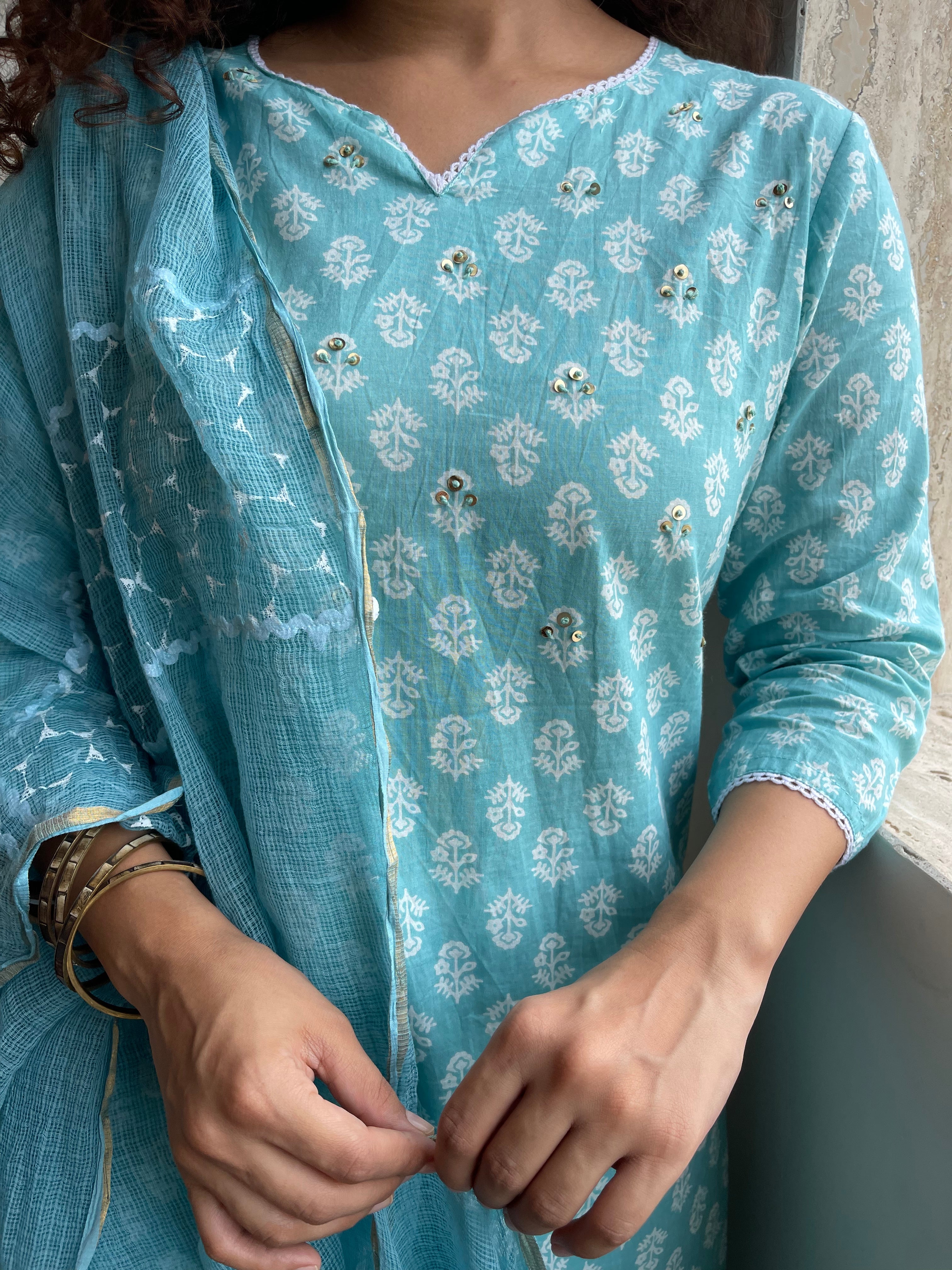 blue kurta suit for women