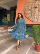 Twirling Tide Blue Cotton Dress