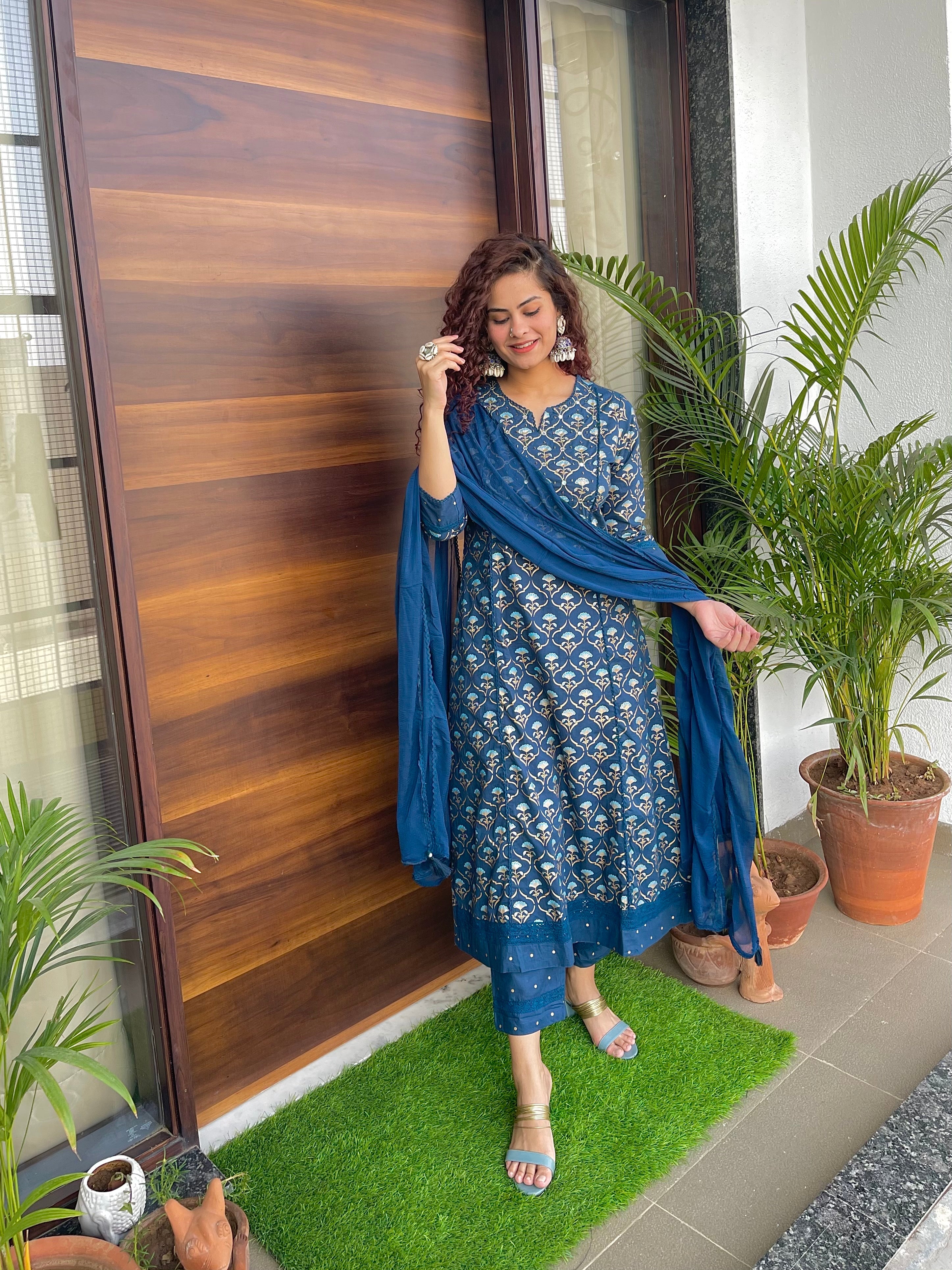 Blue Embroidered Kurta Suit Set