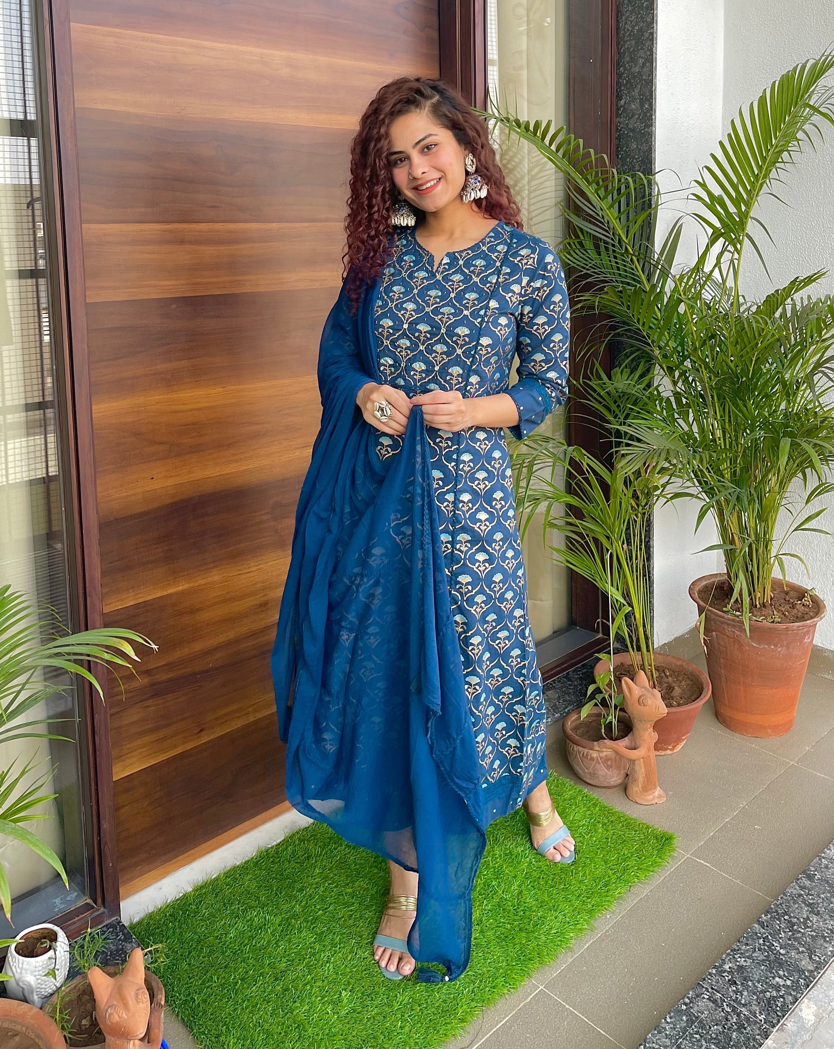 Blue Embroidered Kurta Suit Set