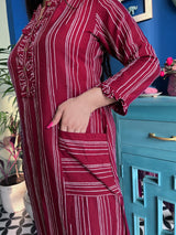 Red Stripes On Embroidered Co-Ordinate Set