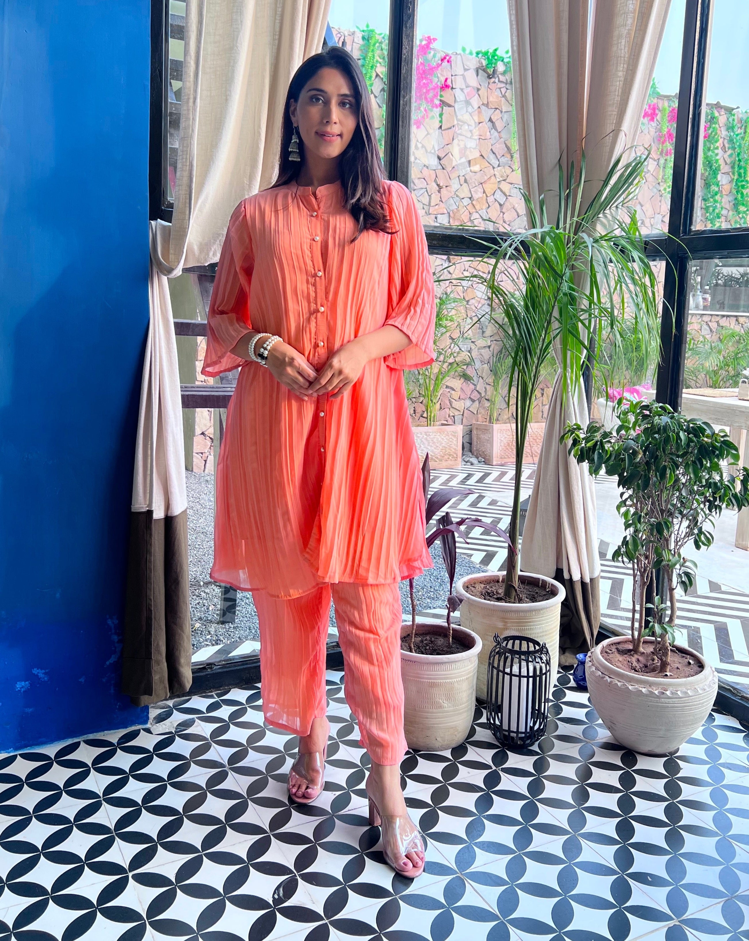 Sunset On Peach Pleated Co-Ordinate Set