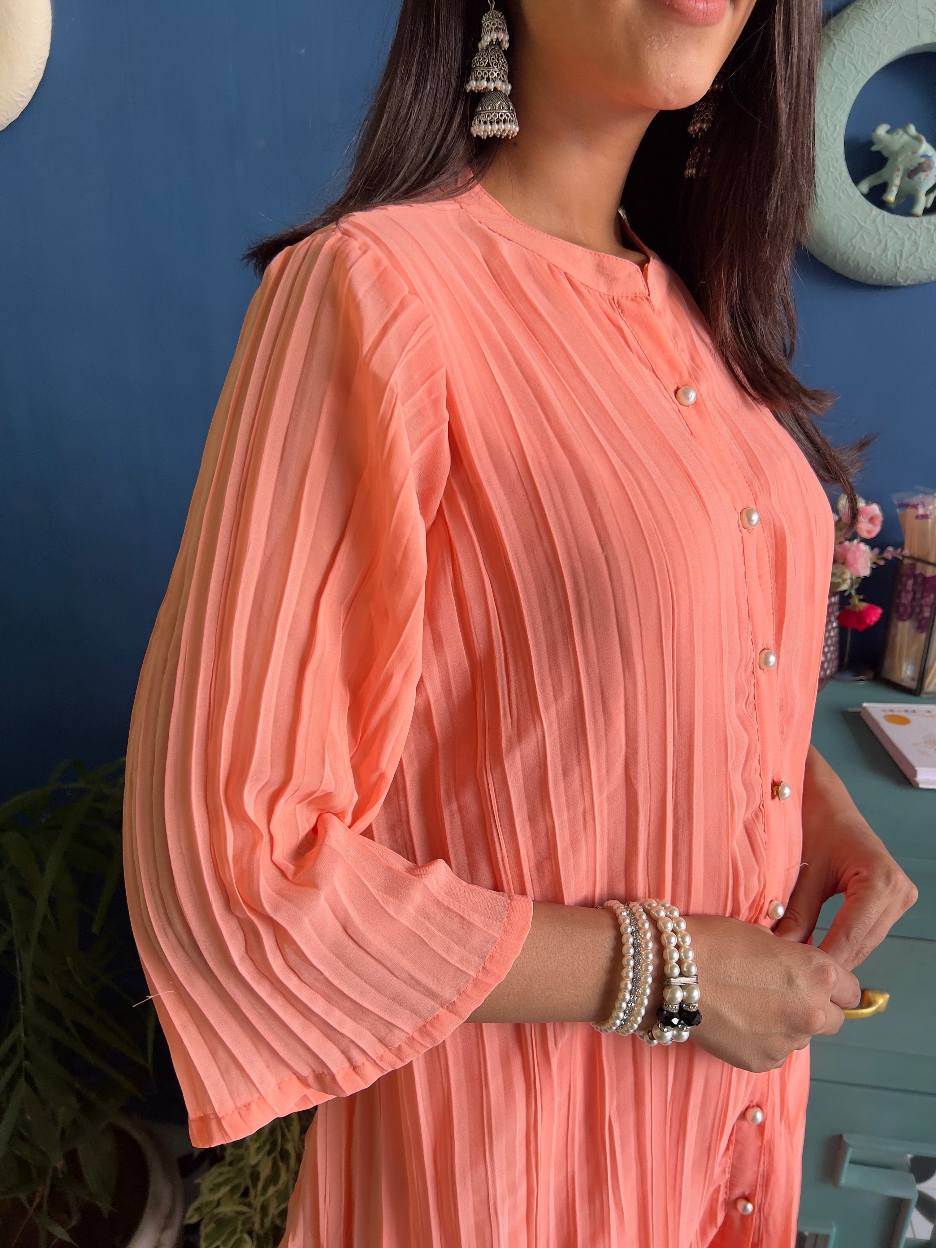  Peach Pleated Co-Ordinate Set