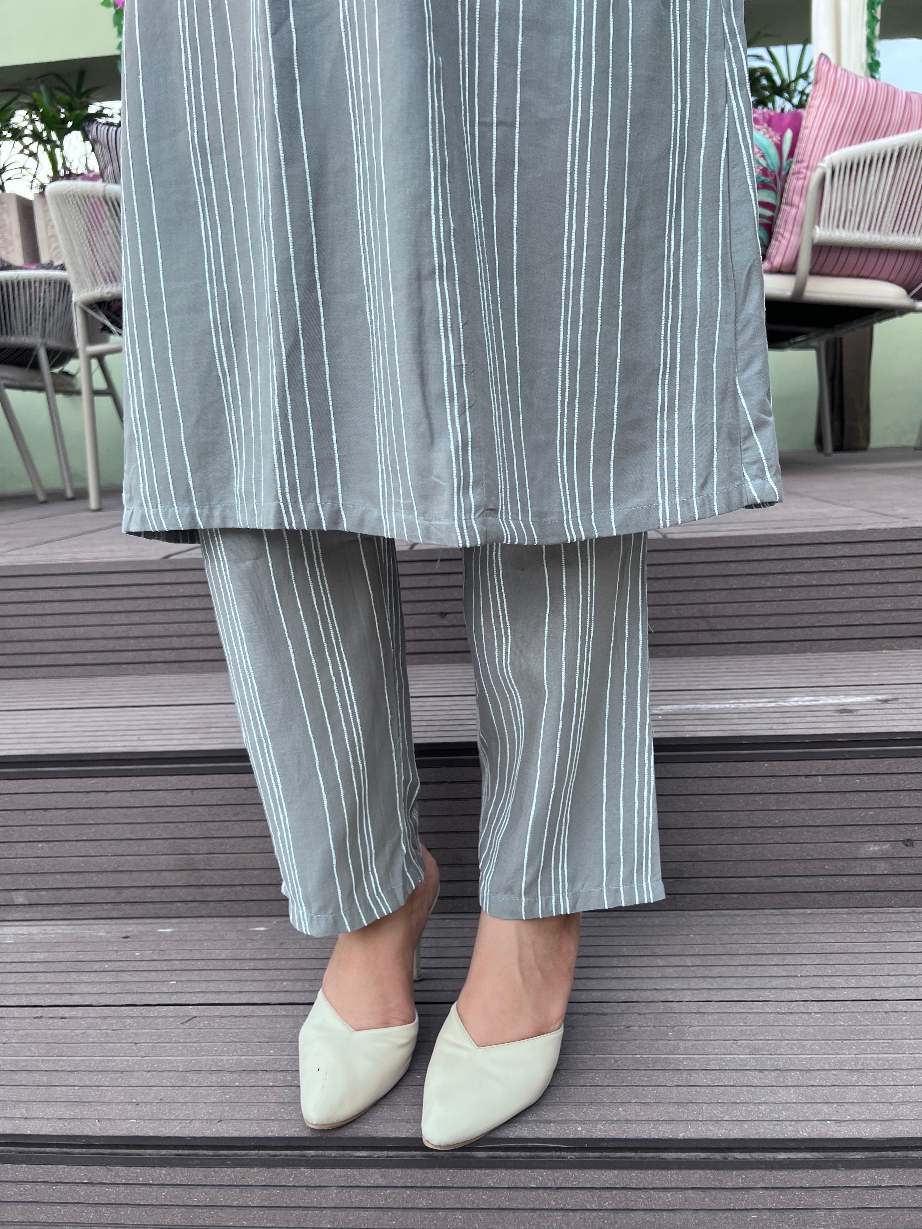 Grey Stripes On Cotton Co-Ordinate Set