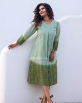 Pista Green Embroidery Ombre Dress