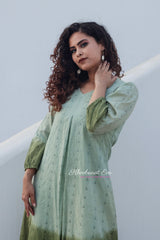 Pista Green Embroidery Ombre Dress