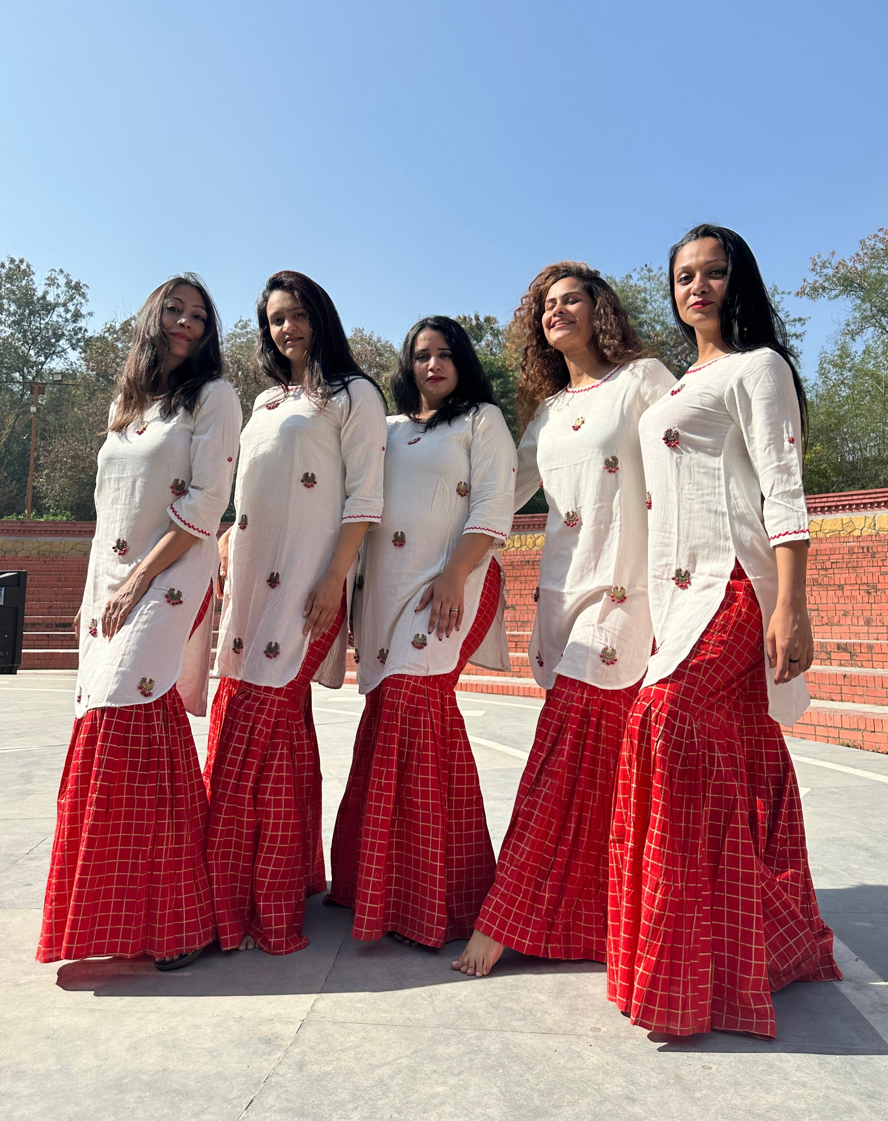 White on Red Sharara Kurta set 