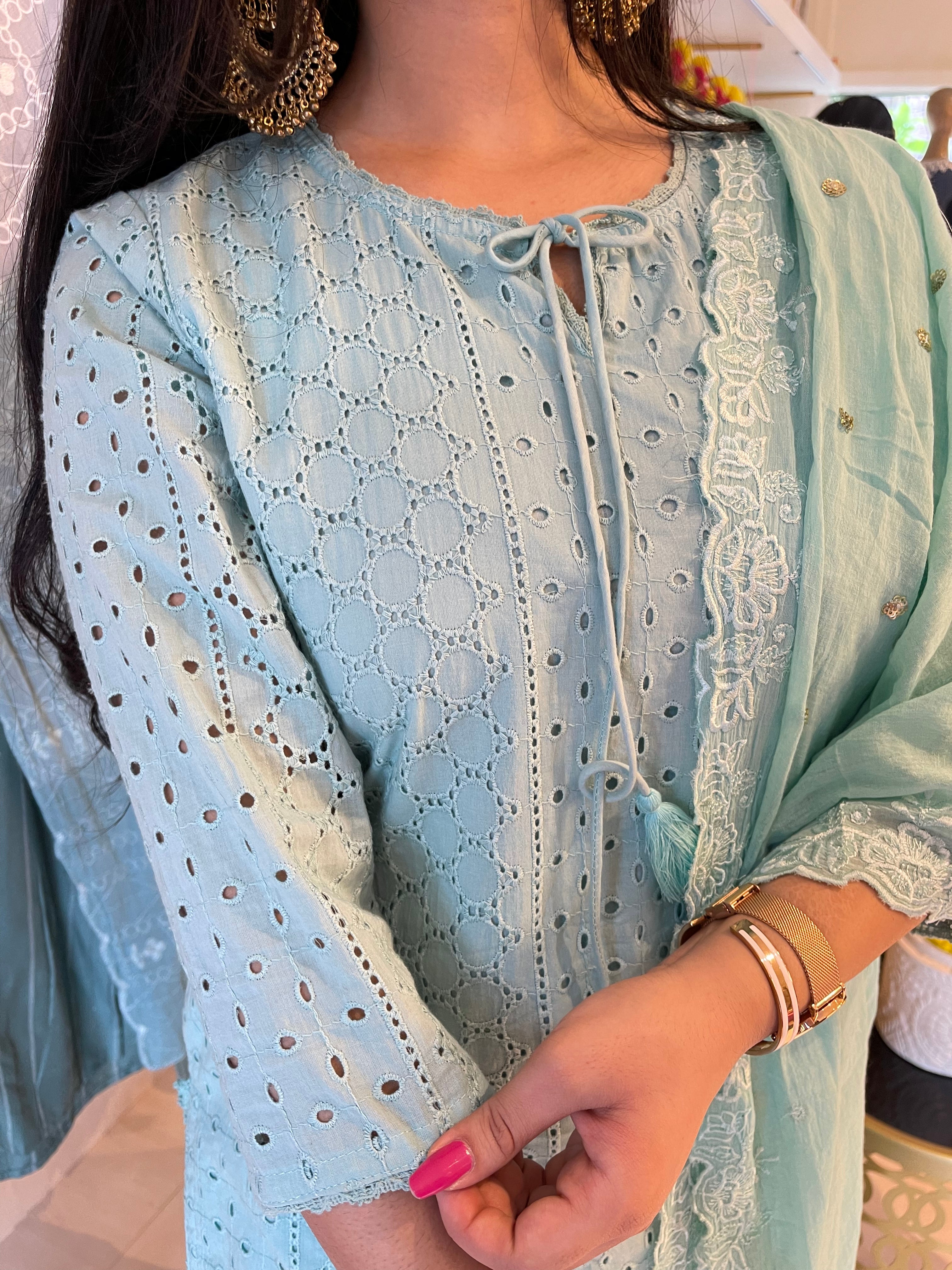 Teal Blue Chikankari Kurta Suit Set