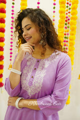 Purple And White Embroidered Kurta Set