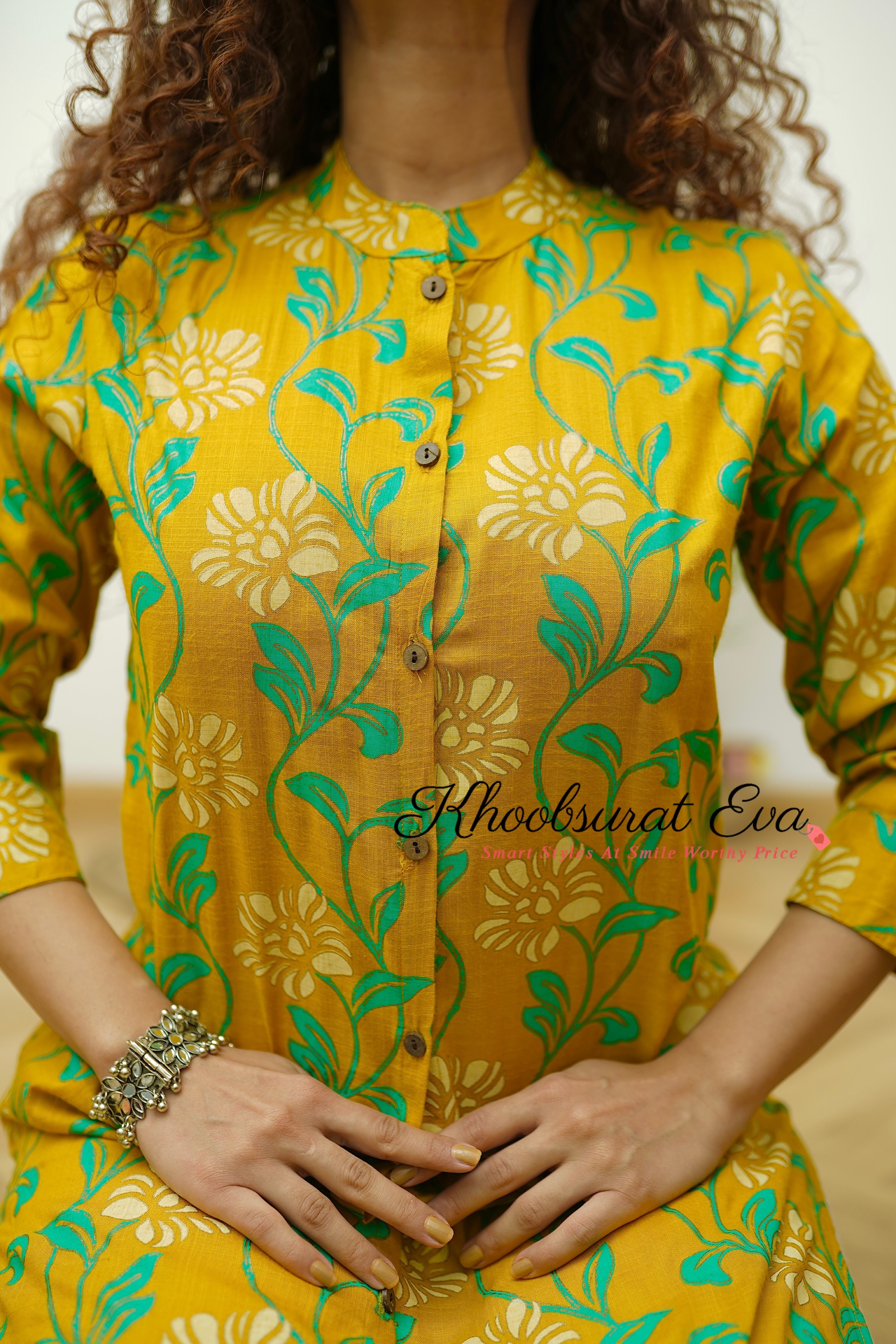 Yellow Cotton Printed Straight Kurta