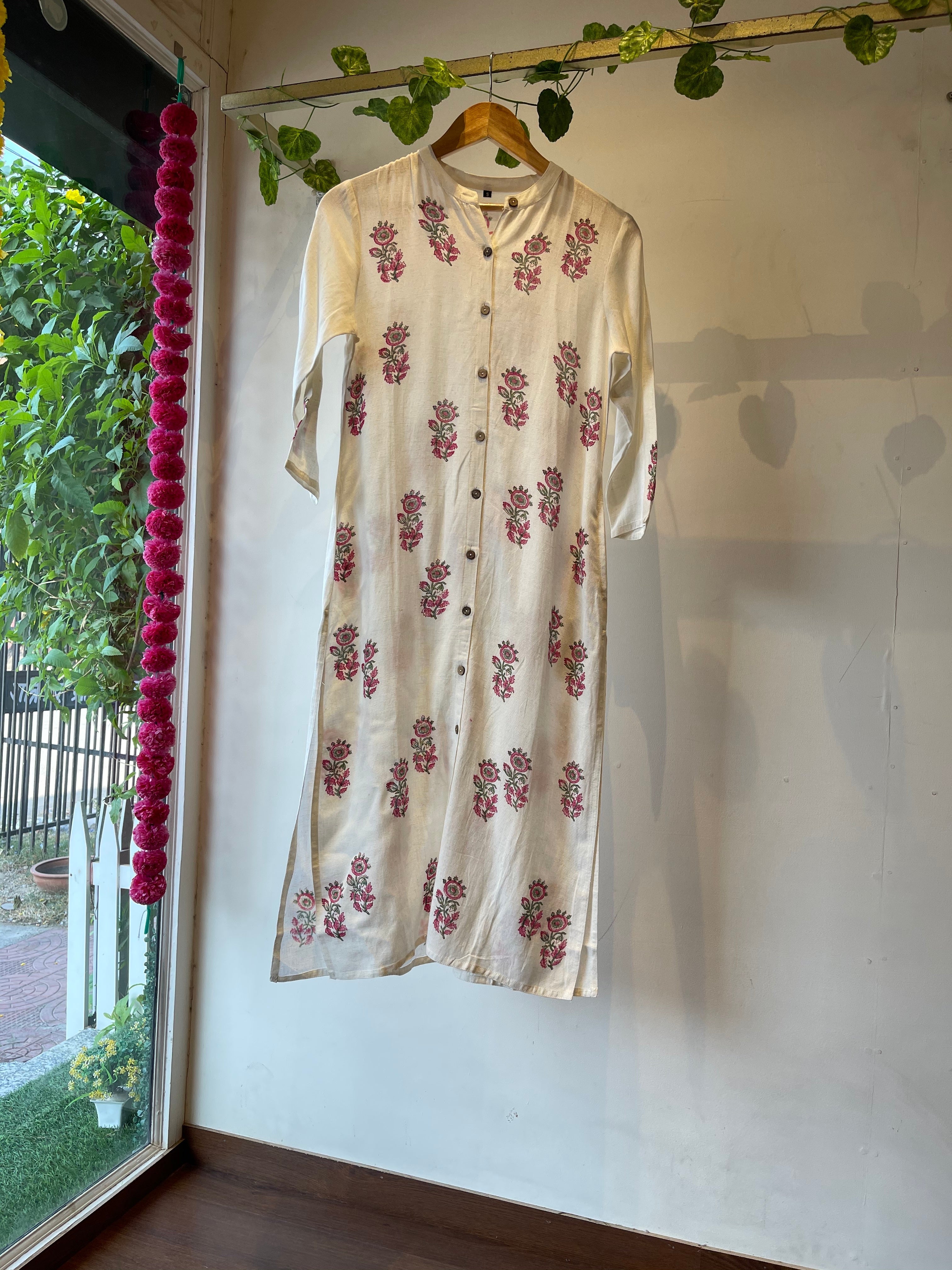 White Cotton Block Print Kurta