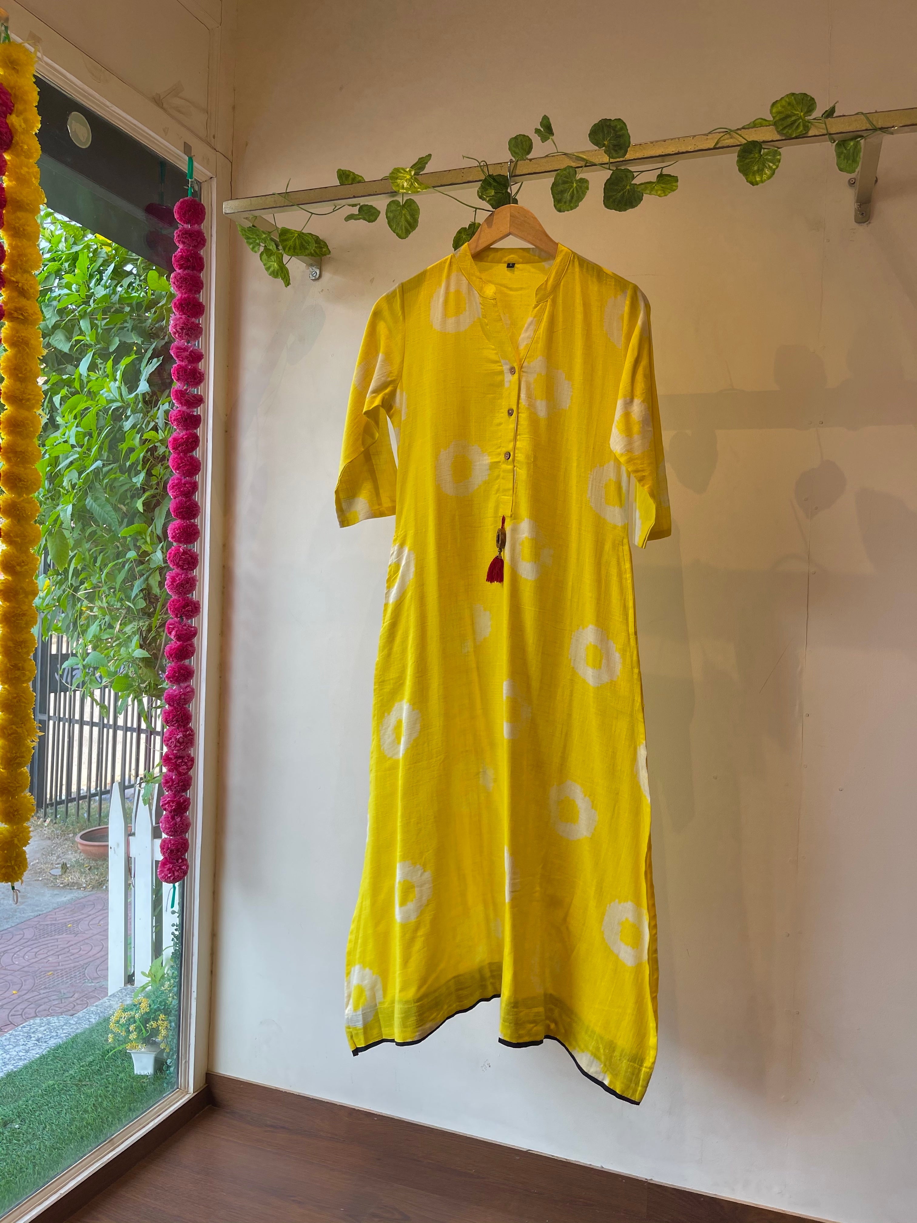 Yellow Cotton Straight Kurta