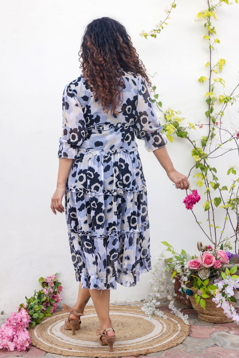 Grey Floral Print Maxi Dress
