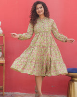 Lime Green Block Print Cotton Maxi Dress