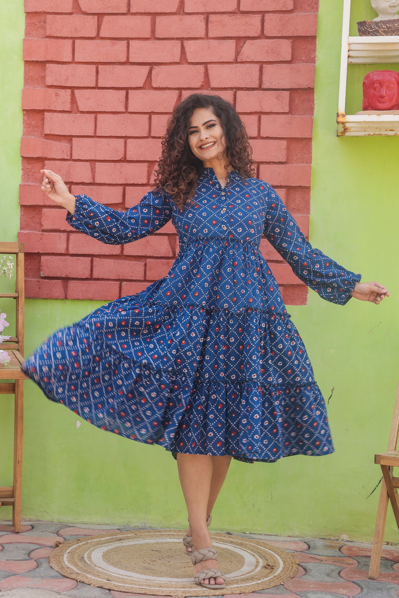 Blue Polka Print Maxi Dress