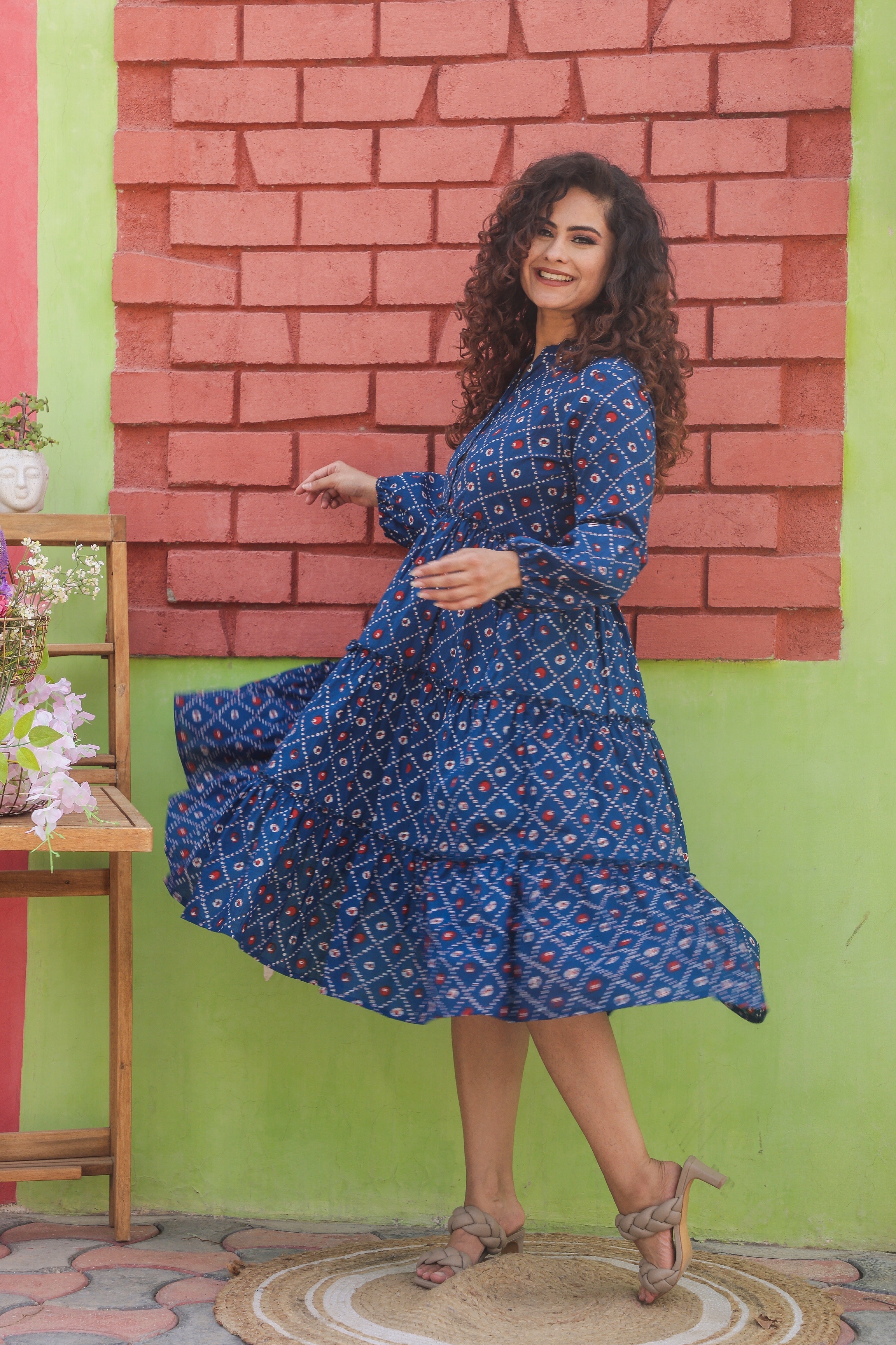 Blue Polka Print Maxi Dress