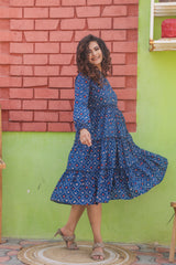 Blue Polka Print Maxi Dress