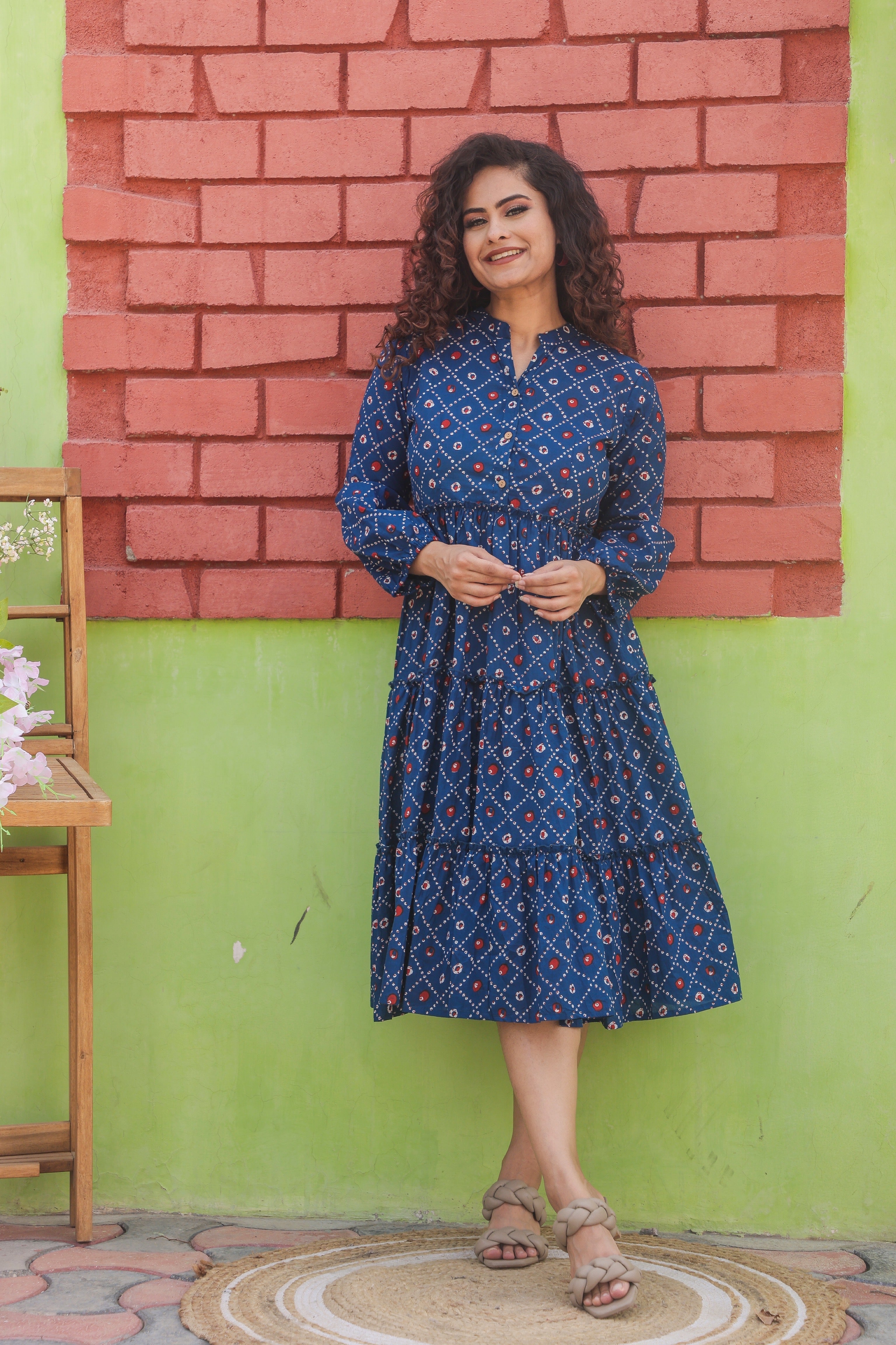 Blue Polka Print Maxi Dress