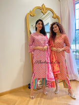 Pink Gota Cotton Printed Kurta Suit (Set Of 3)