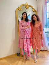 Pink Gota Cotton Printed Kurta Suit (Set Of 3)
