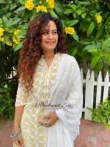 Yellow And White Embroidered Kurta Suit Set