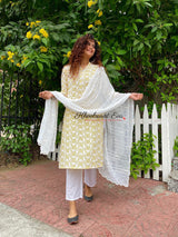  Yellow And White Embroidered Kurta Suit Set