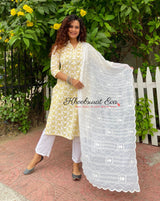 Yellow And White Embroidered Kurta Suit Set