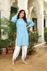 Floral Jaal of Blue And White Kurta And Tulip Pants