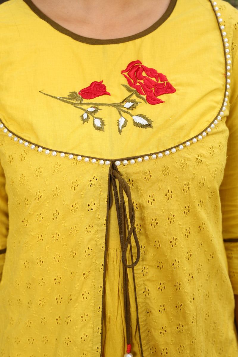 Bouquet Motif On Yellow Maxi Long Dress