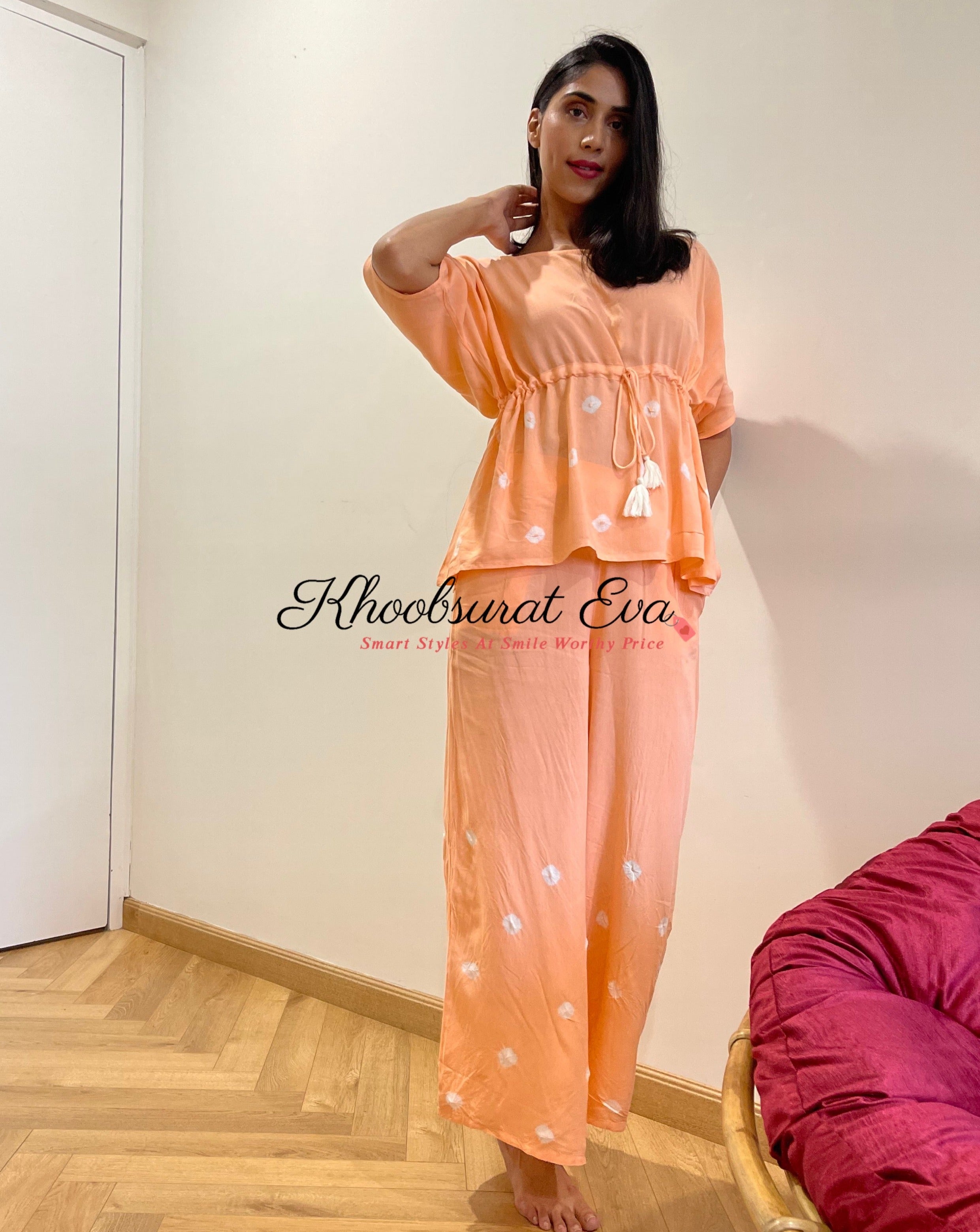 Peach Tie Dye Co Ords Kaftan Set