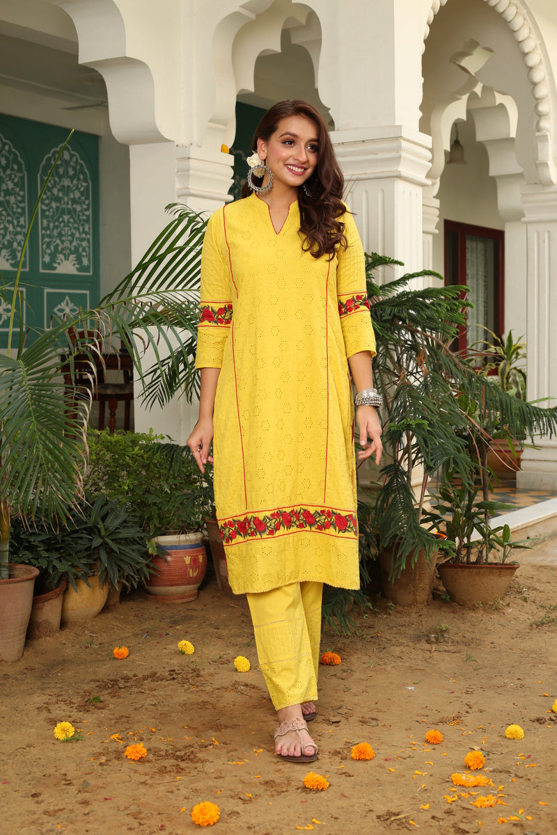 latest Yellow embroidered Dupatta Suit Set 