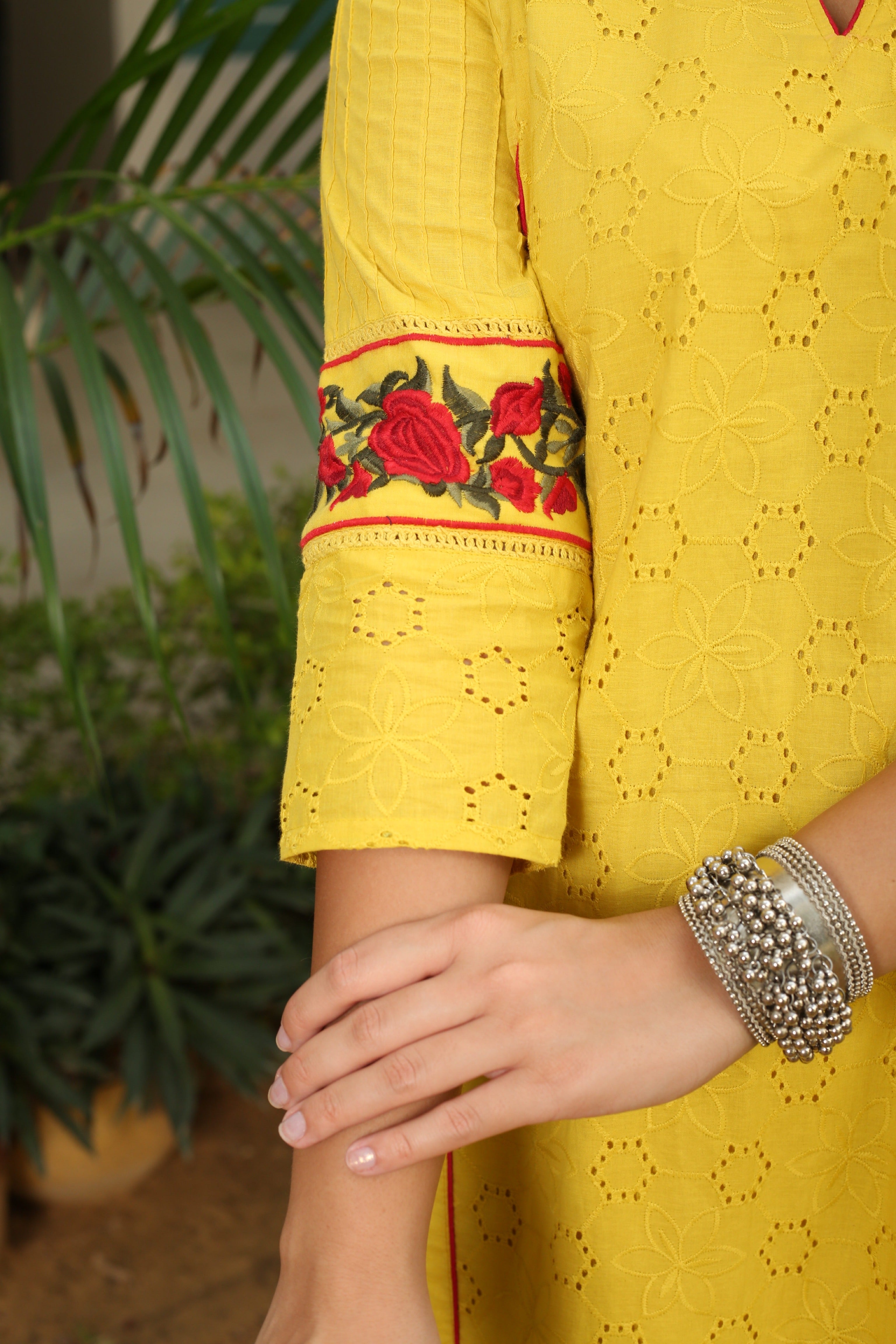 latest Yellow embroidered Dupatta Suit Set 