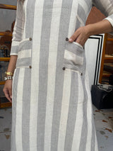White Striped Cotton Aline Dress