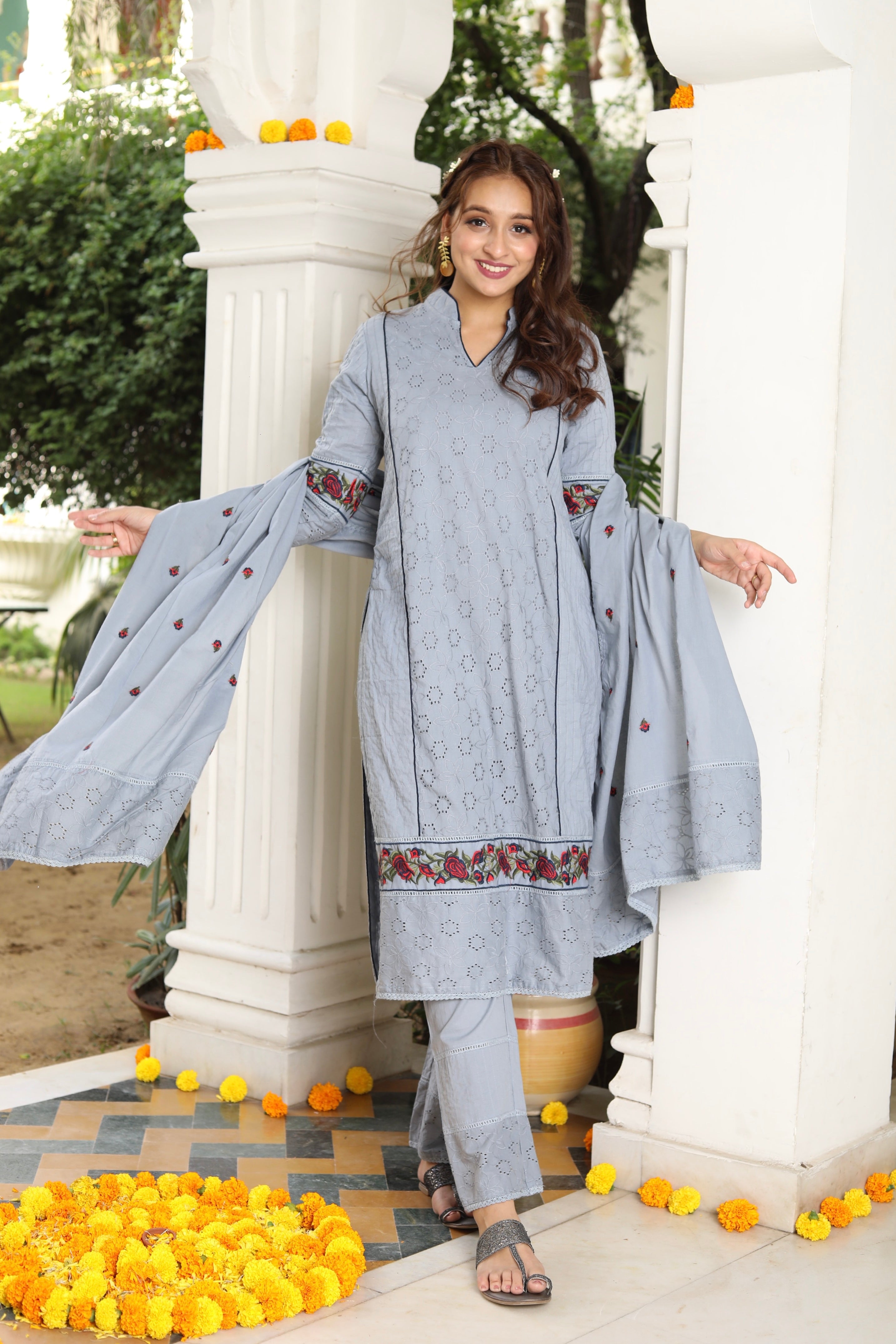 Grey Dupatta Suit Set