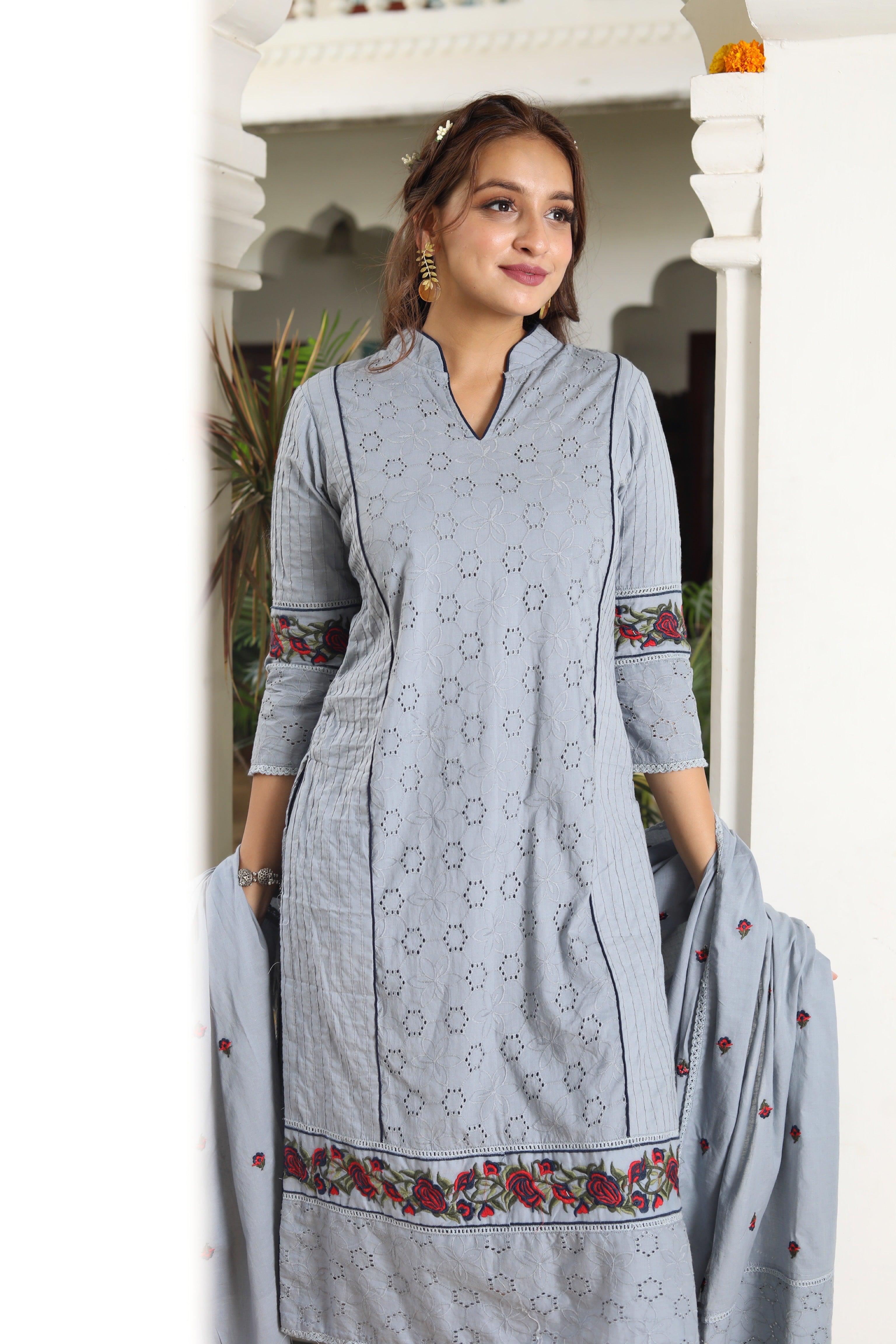 Grey Dupatta Suit Set