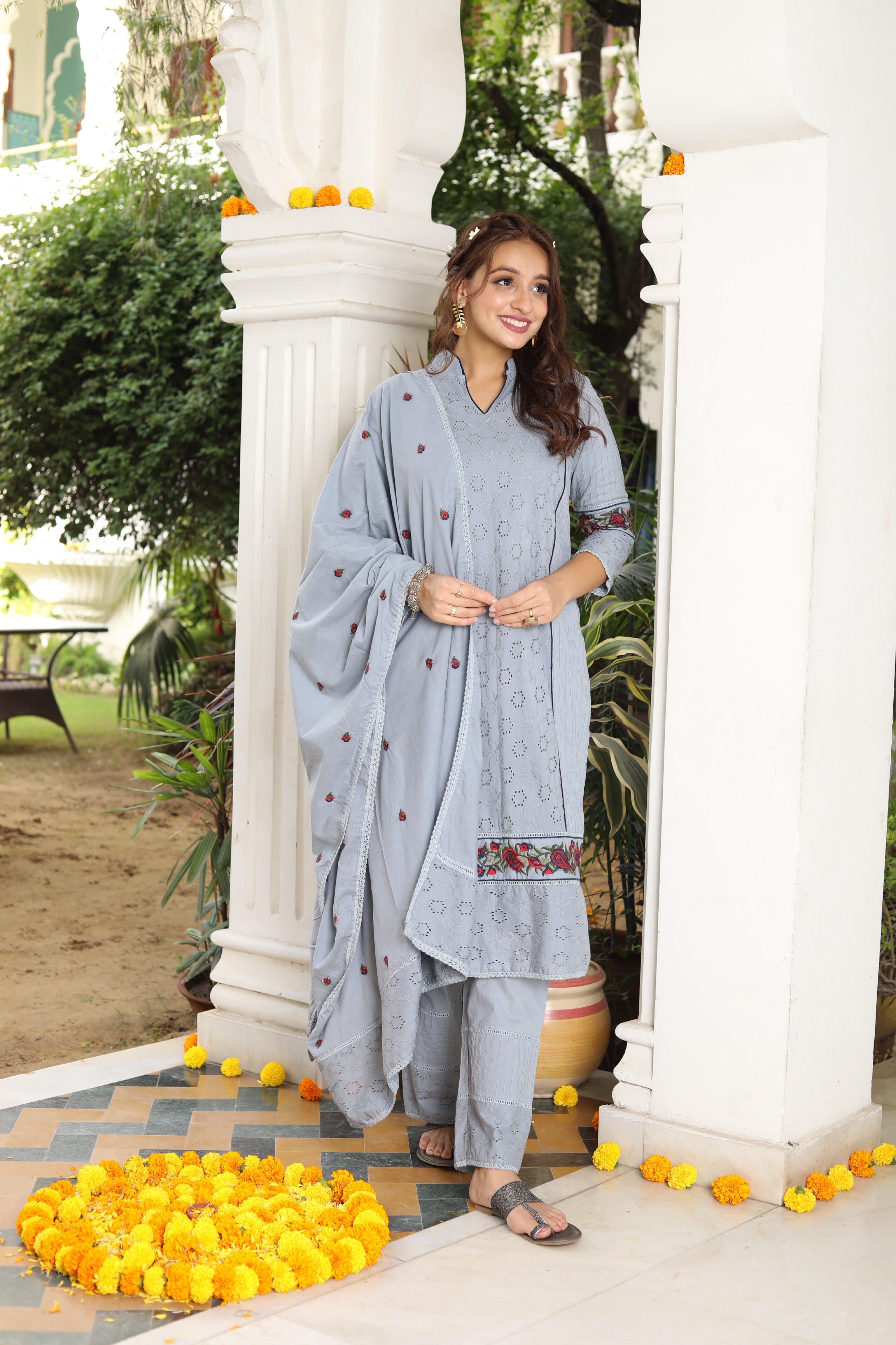 Grey Dupatta Suit Set