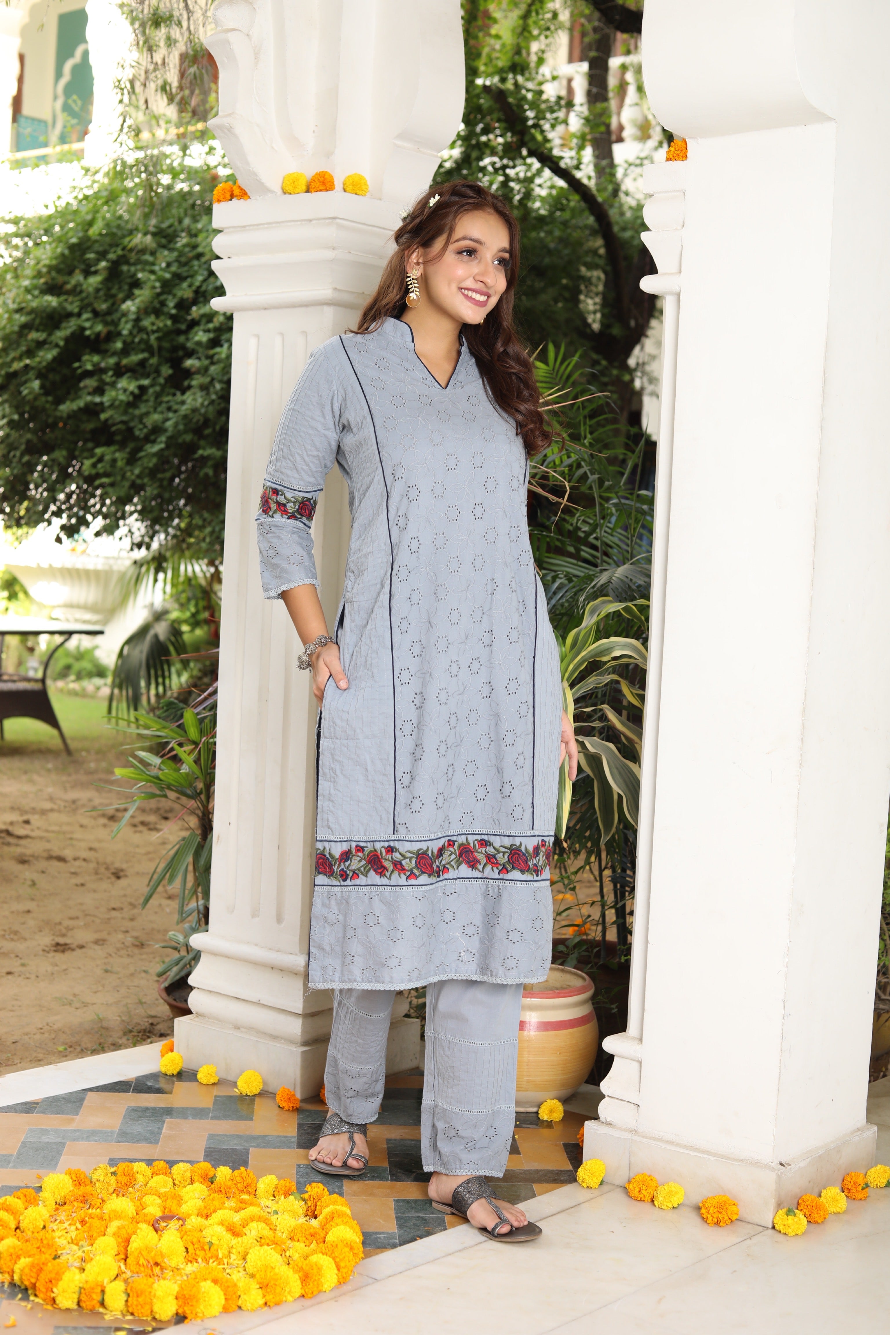 Grey Dupatta Suit Set