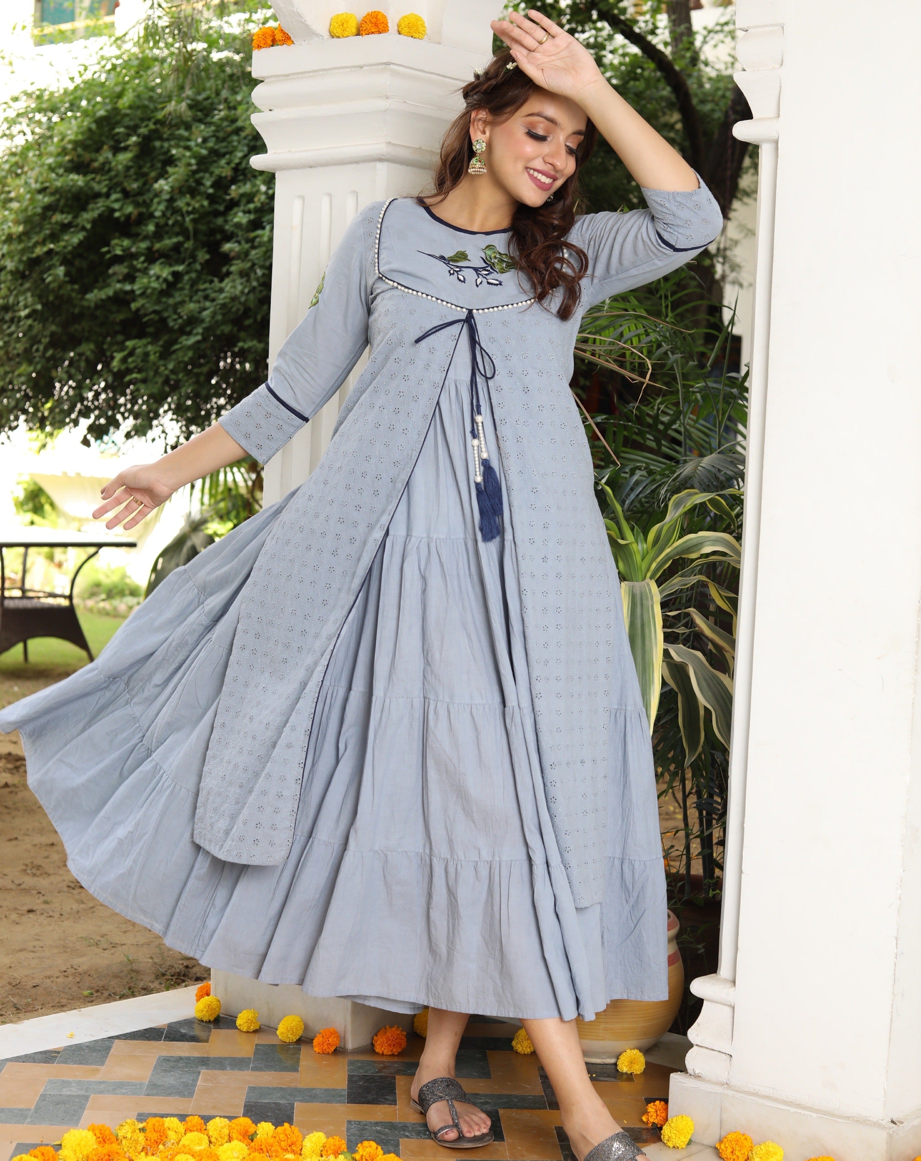 Chikankari Charmer Grey Dress 